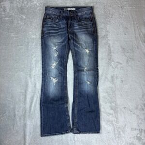 BKE Jeans Mens 26S (Fits 28x28) Aiden Bootcut Blue Whisker Fade Stretch Distress